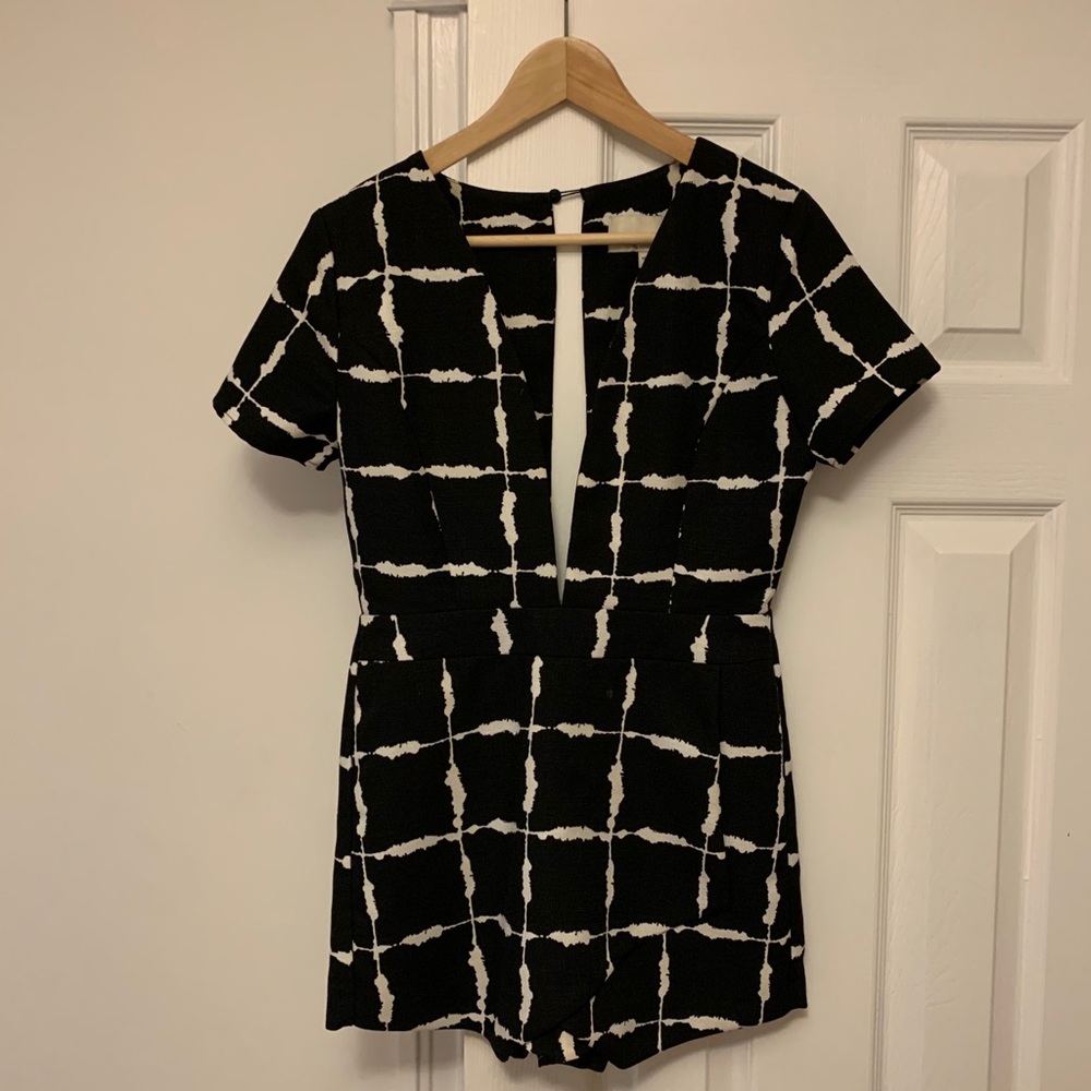 J.O.A plunge romper Small Los Angelos Chic Preppy Checkered